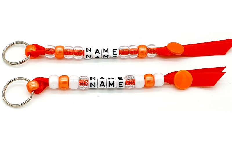 Orange Handmade PERSONALISED Beaded keyrings