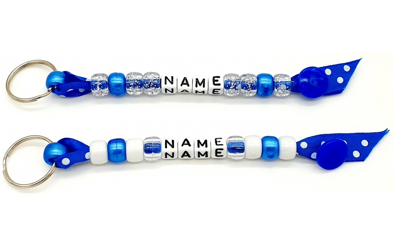 Royal blue Handmade PERSONALISED Beaded keyrings