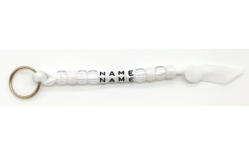 White Handmade PERSONALISED Beaded keyrings