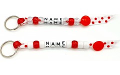 White red dots Handmade PERSONALISED Beaded keyrings White red dots Handmade PERSONALISED Beaded keyrings