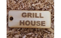 'GRILL HOUSE' Handmade key fob tag keychain Wooden Laser Engraved