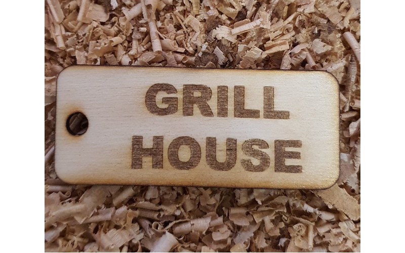 'GRILL HOUSE' Handmade key fob tag keychain Wooden Laser Engraved