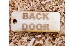 'BACK DOOR' Handmade key fob tag keychain Wooden Laser Engraved